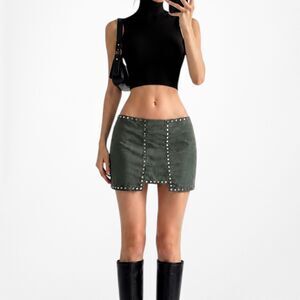 Vintage Y2K 90s Camo Green Gold Studded Bodycon Mini Skirt Size XS/S